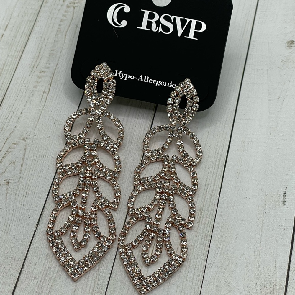 NWT RSVP Ornate Rose Goldtone/Crystal Large Drop Earrings - Picture 2 of 8